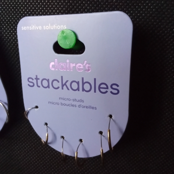 Claire's Stackables Silver & Gold Tone Earrings Micro Studs Sensitive Solutions - Picture 3 of 7